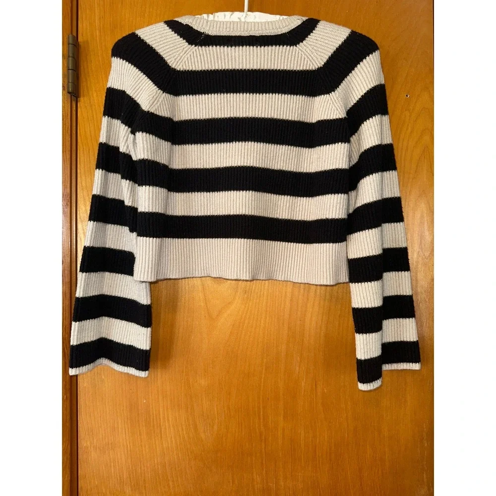 Rachel Zoe Size L‎ 10/12 Girls Beige And Black Boxy Cropped Striped Sweater